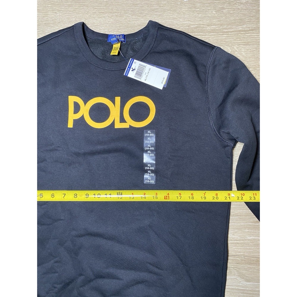 *NWT Polo Ralph Lauren Kid XL 18-20 Black Yellow Logo Fleece Crewneck Sweatshirt - Picture 3 of 8